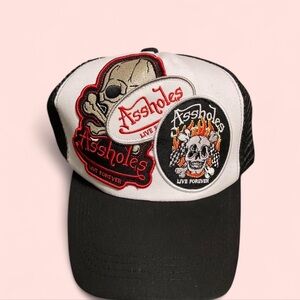 Assholes live forever Trucker Hat with Skull Patch